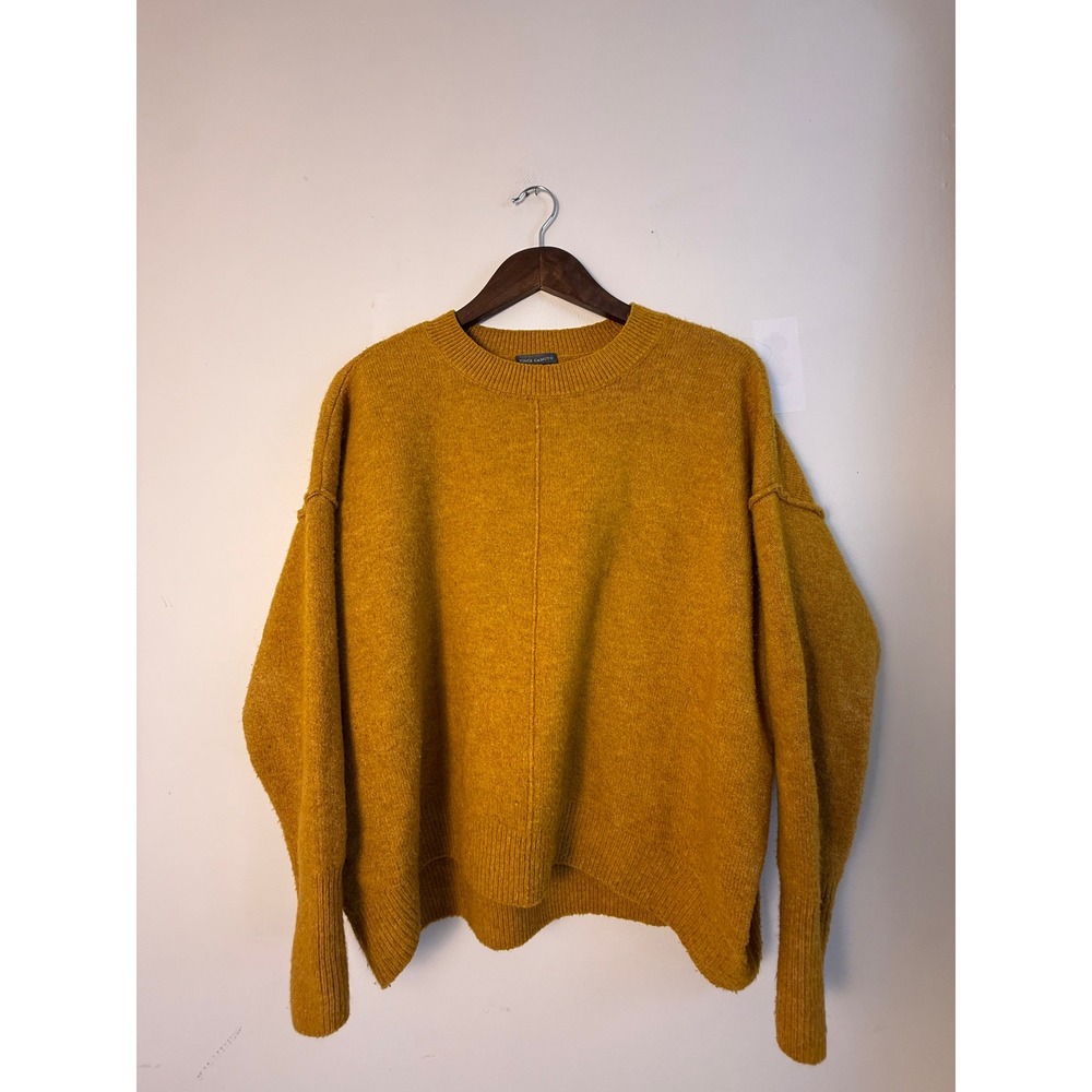 Vince Camuto Mustard Yellow Oversized Crew Neck Seam Detail Sweater Women Medium